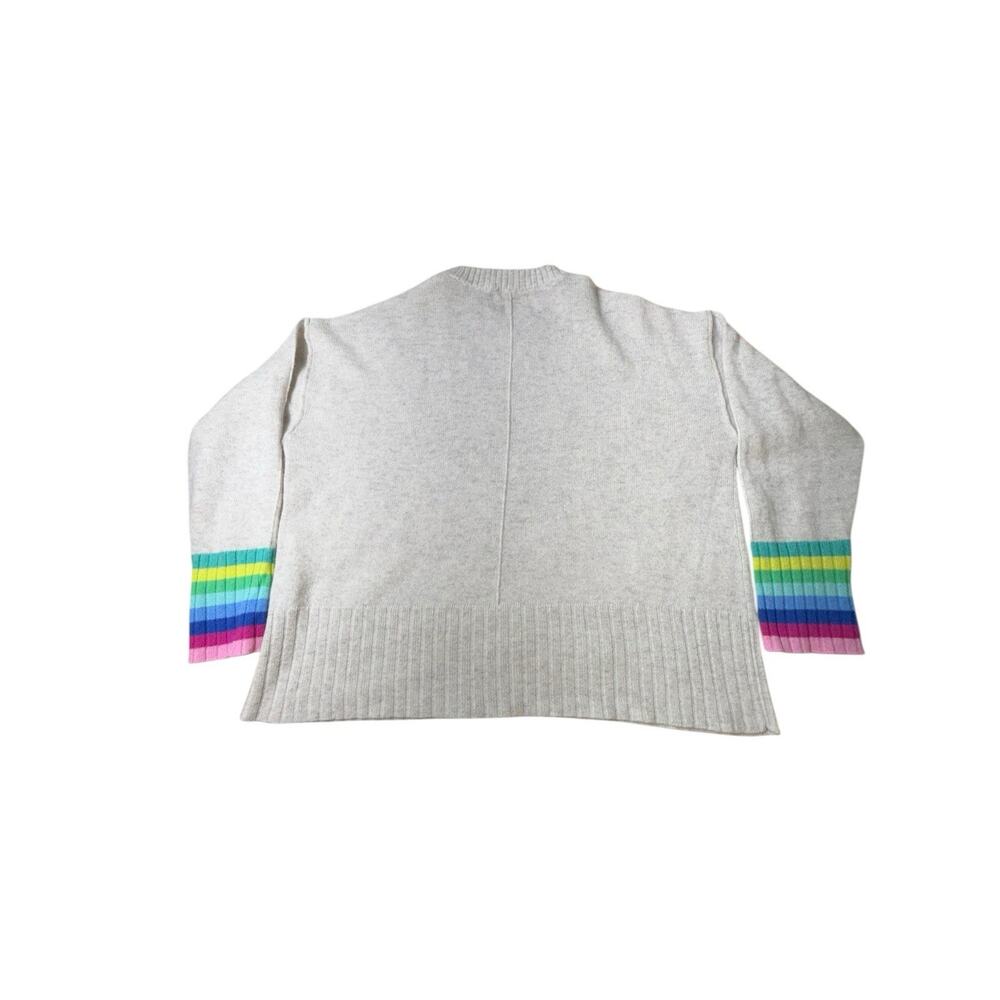 Alashan Multicolor Accent Long Sleeve 100% Cashmere Crew Neck Gray Sweater L - Picture 2 of 5